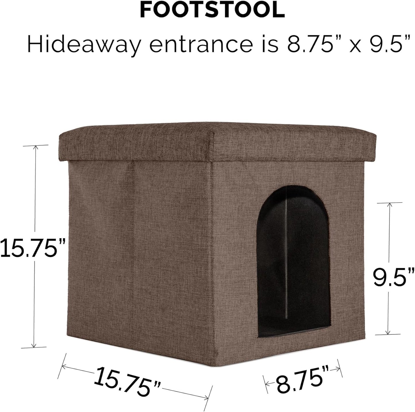 Pet House for Indoor Cats, Collapsible & Foldable W/ Plush Ball Toy - Living Room Footstool Cat Condo - Coconut Brown, Small