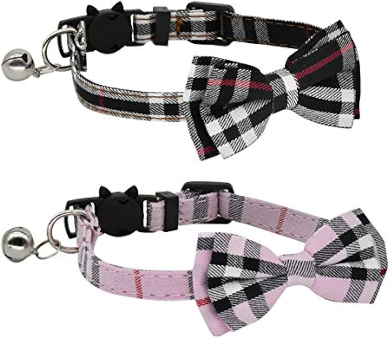 2 Pack/Set Cat Collar Breakaway with Cute and Bell for Kitty and Some Puppies, Adjustable from 7.8-10.5 Inch
