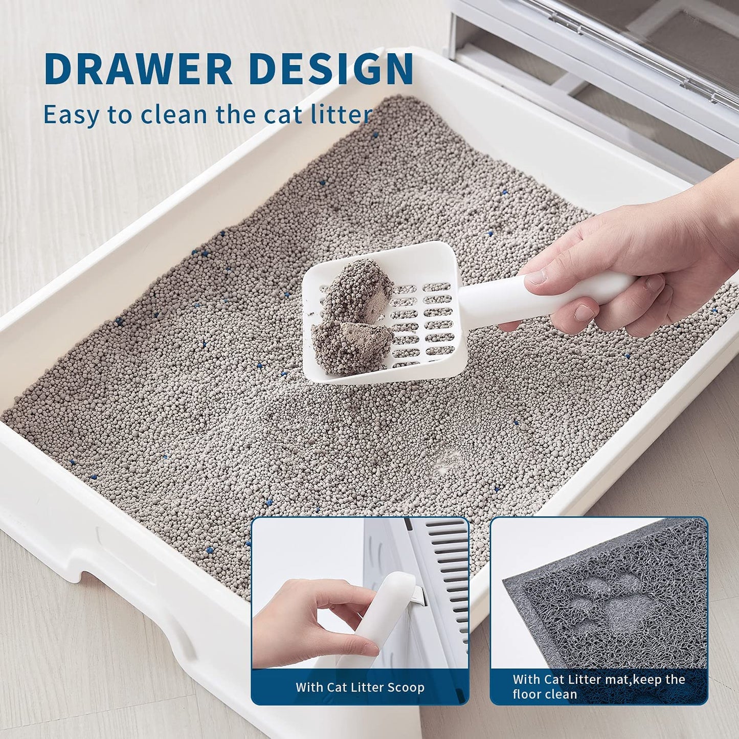 Cat Litter Box with Litter Mat and Scoop, Large Foldable Litter Box with Lid, Front Entry Top Exit Kitty Litter Box, Odor Control Easy Clean