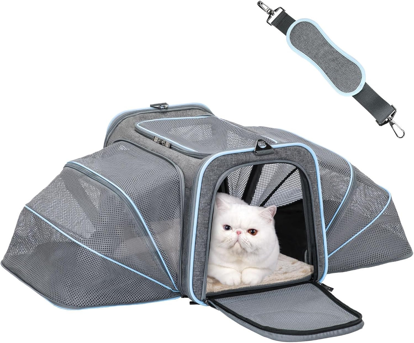 Expandable Cat Carriers Airline Approved, Cat Carrier Soft-Sided Portable Washable Pet Travel Carrier with Two Extension