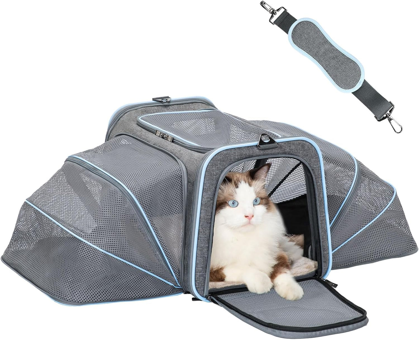 Expandable Cat Carriers Airline Approved, Cat Carrier Soft-Sided Portable Washable Pet Travel Carrier with Two Extension