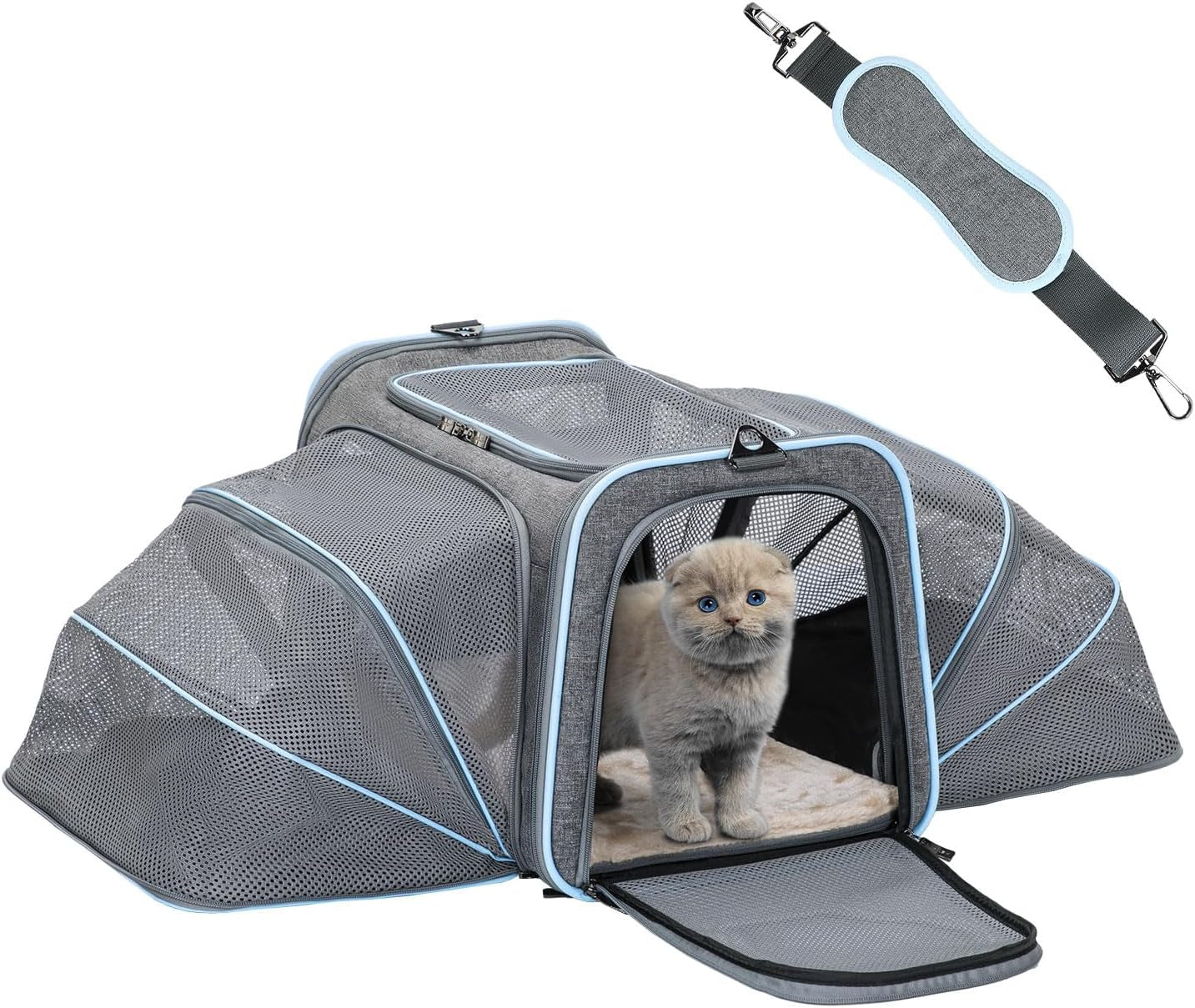 Expandable Cat Carriers Airline Approved, Cat Carrier Soft-Sided Portable Washable Pet Travel Carrier with Two Extension