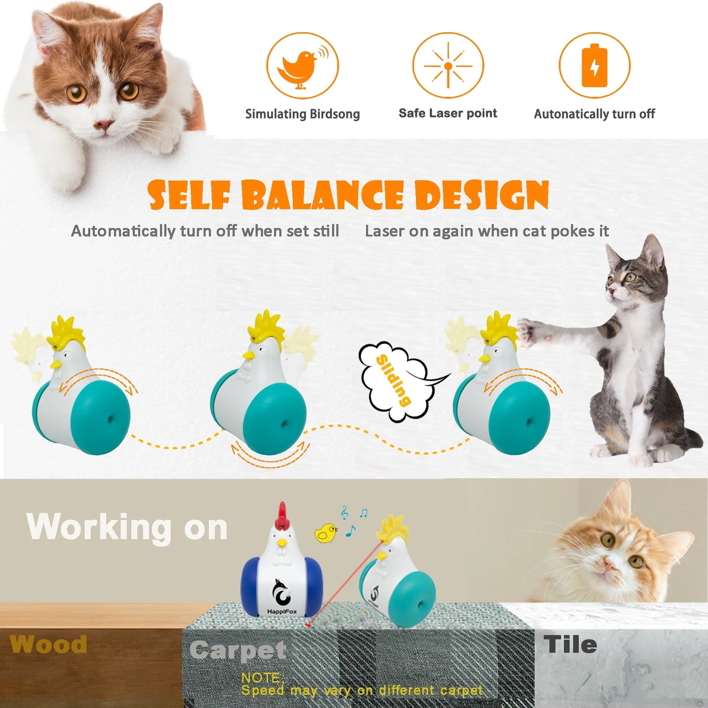 Cat Laser Toys - 3-In-1 Interactive Cat Toys for Indoor Cats, Cat Laser Toy, Sliding & Bird Song Toy. Rechargeable, Cat Chase Toy, Auto Shutoff & Laser Safe