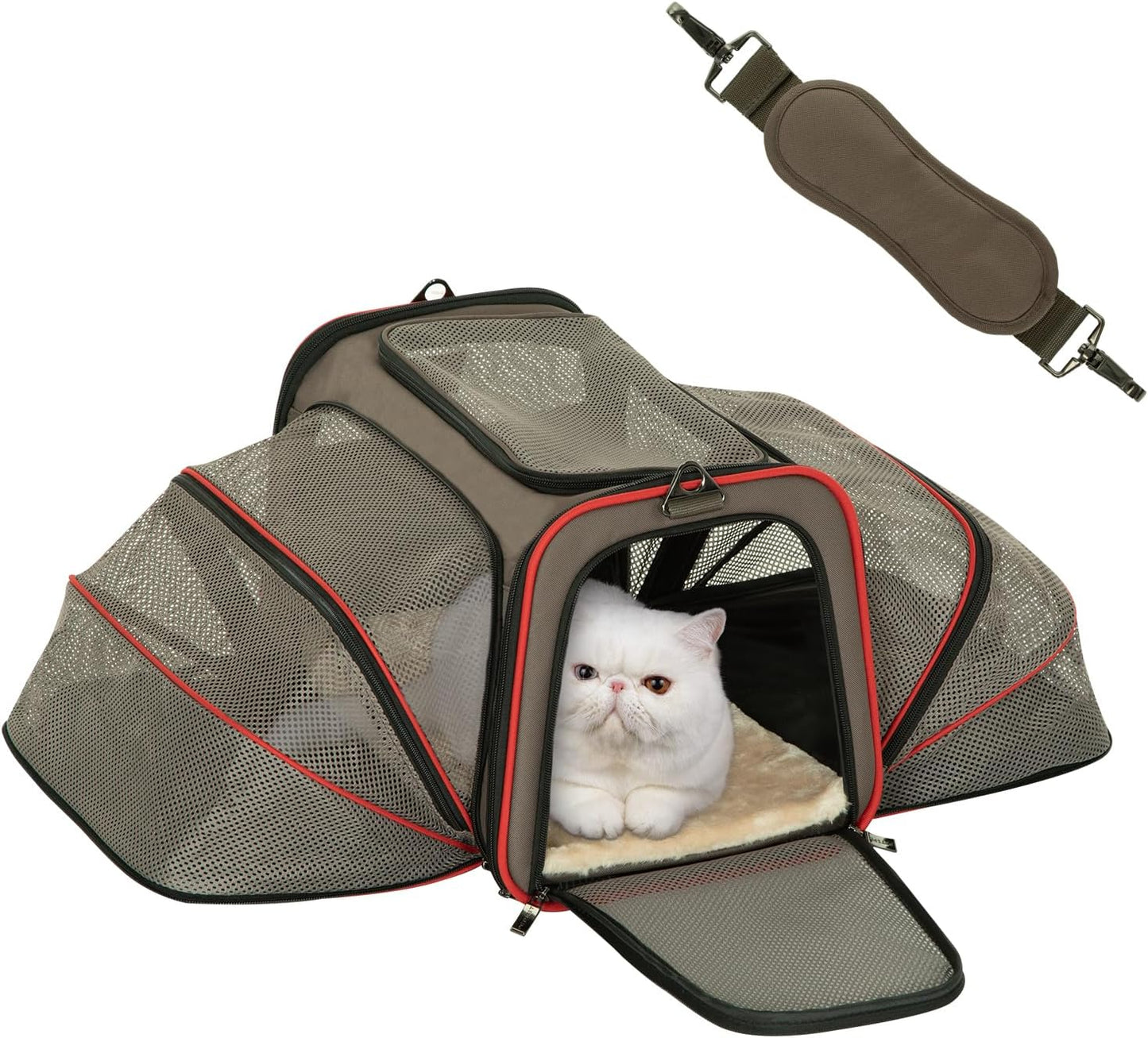 Expandable Cat Carriers Airline Approved, Cat Carrier Soft-Sided Portable Washable Pet Travel Carrier with Two Extension