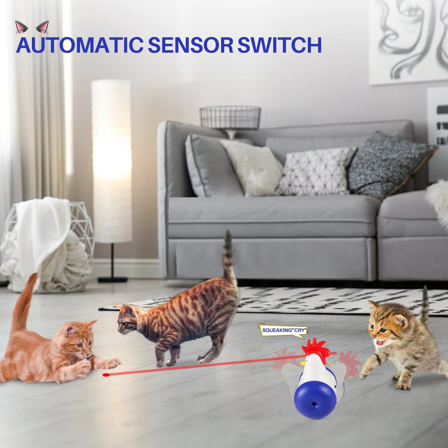 Cat Laser Toys - 3-In-1 Interactive Cat Toys for Indoor Cats, Cat Laser Toy, Sliding & Bird Song Toy. Rechargeable, Cat Chase Toy, Auto Shutoff & Laser Safe