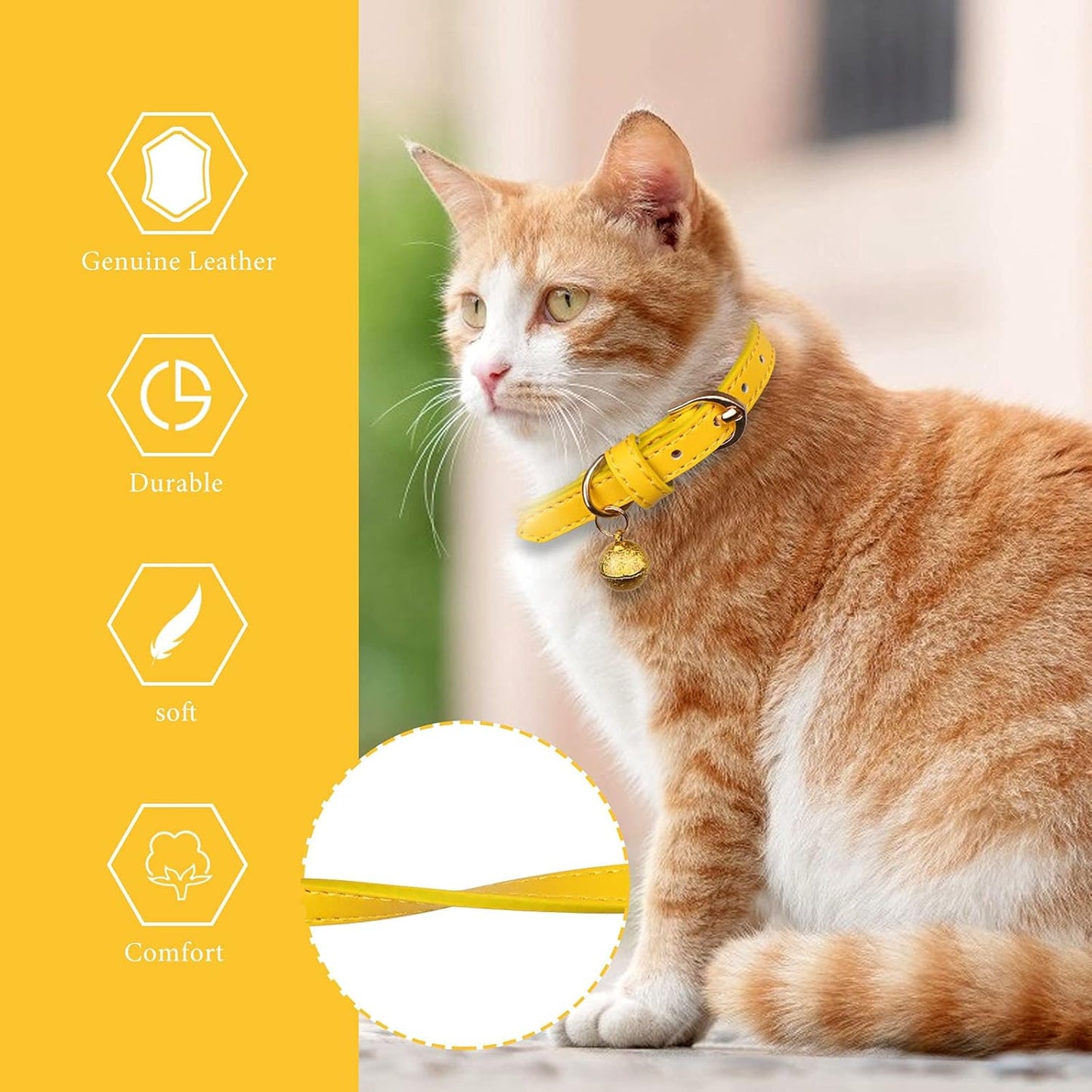 3 Pack Leather Cat Collars with Bells Soft Pet Safety Collar Kitty Collars with Bell