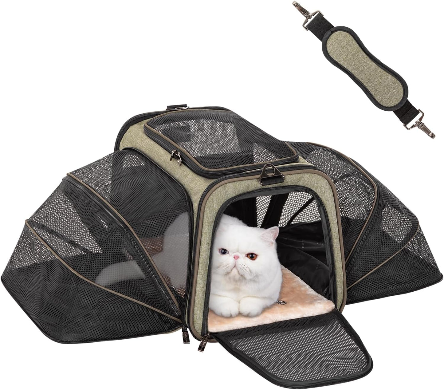 Expandable Cat Carriers Airline Approved, Cat Carrier Soft-Sided Portable Washable Pet Travel Carrier with Two Extension