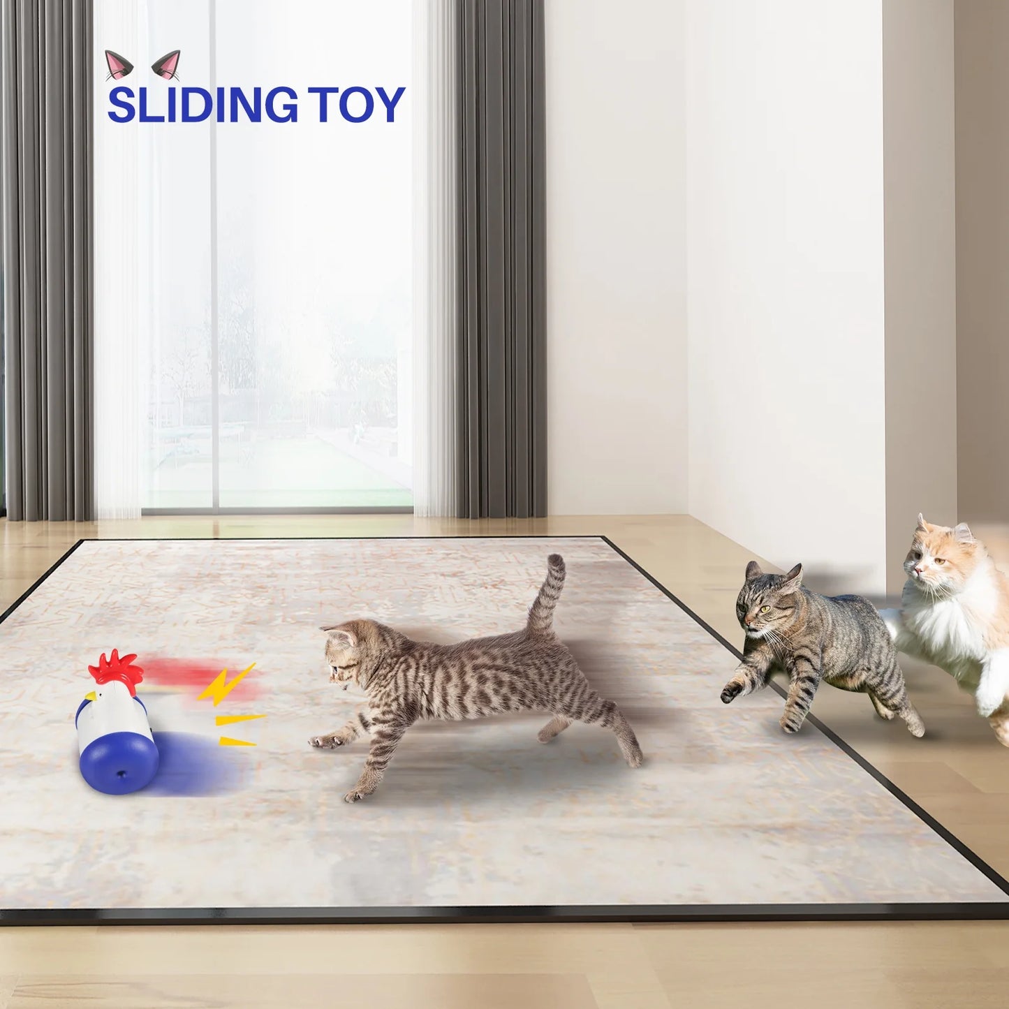 Cat Laser Toys - 3-In-1 Interactive Cat Toys for Indoor Cats, Cat Laser Toy, Sliding & Bird Song Toy. Rechargeable, Cat Chase Toy, Auto Shutoff & Laser Safe
