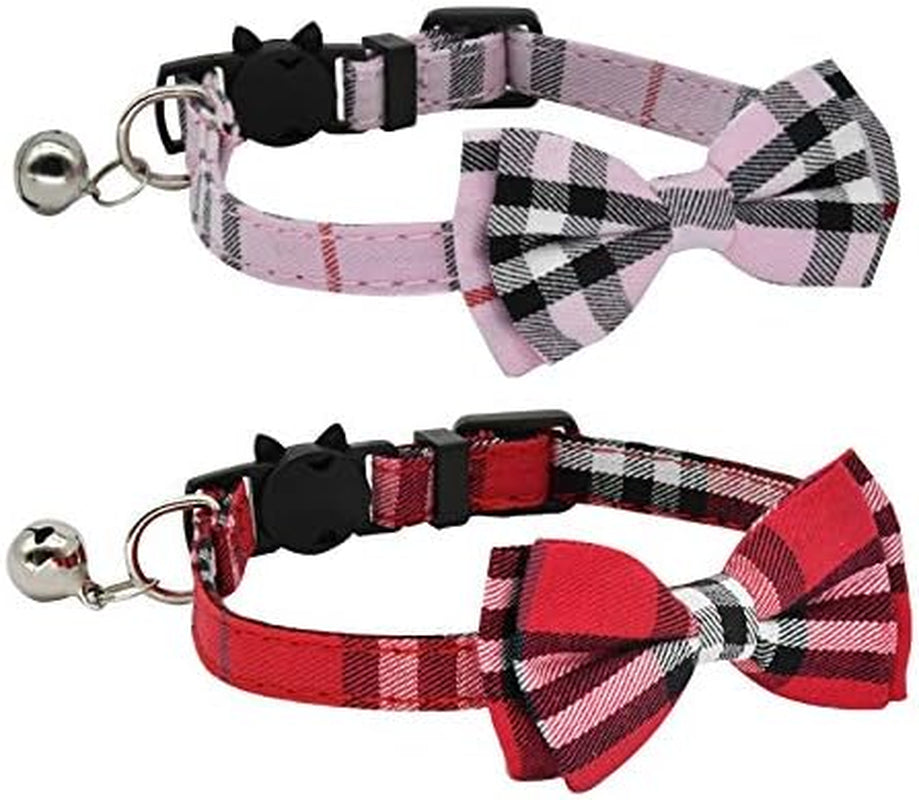 2 Pack/Set Cat Collar Breakaway with Cute and Bell for Kitty and Some Puppies, Adjustable from 7.8-10.5 Inch