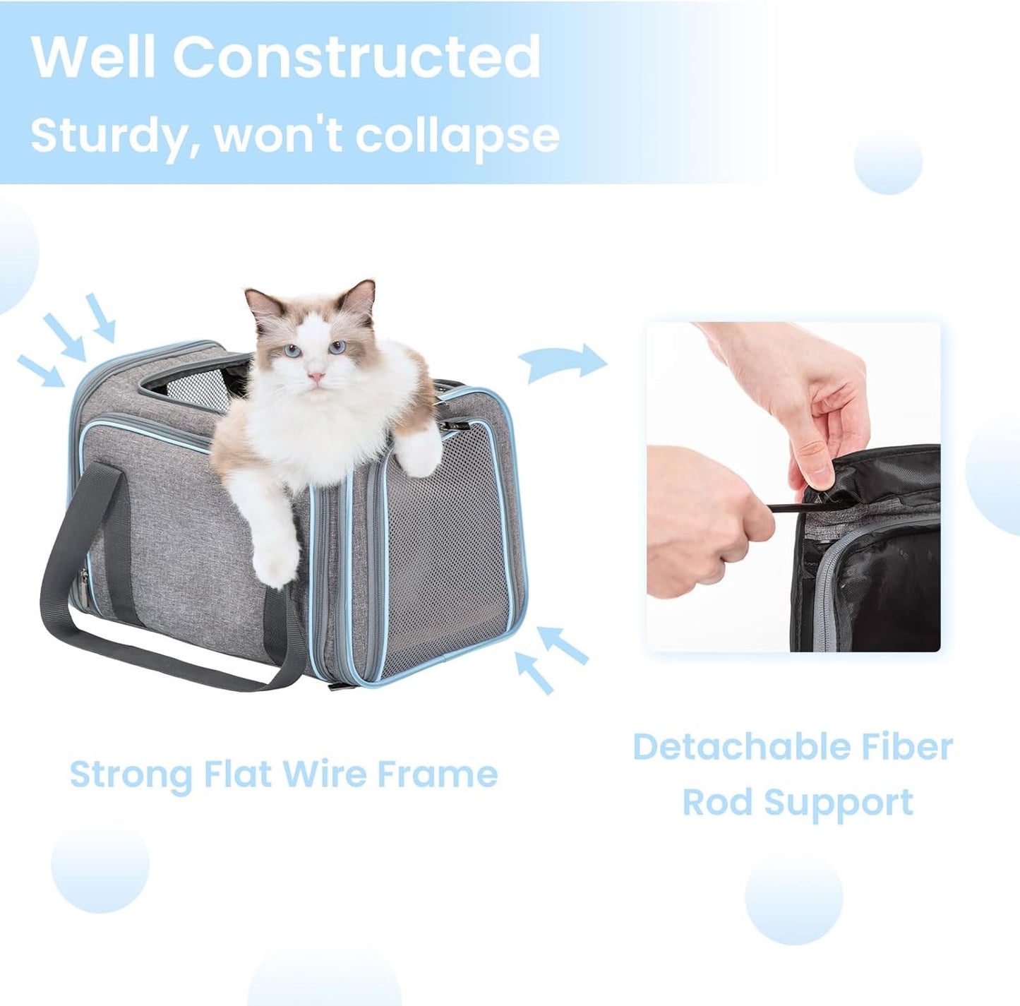 Expandable Cat Carriers Airline Approved, Cat Carrier Soft-Sided Portable Washable Pet Travel Carrier with Two Extension