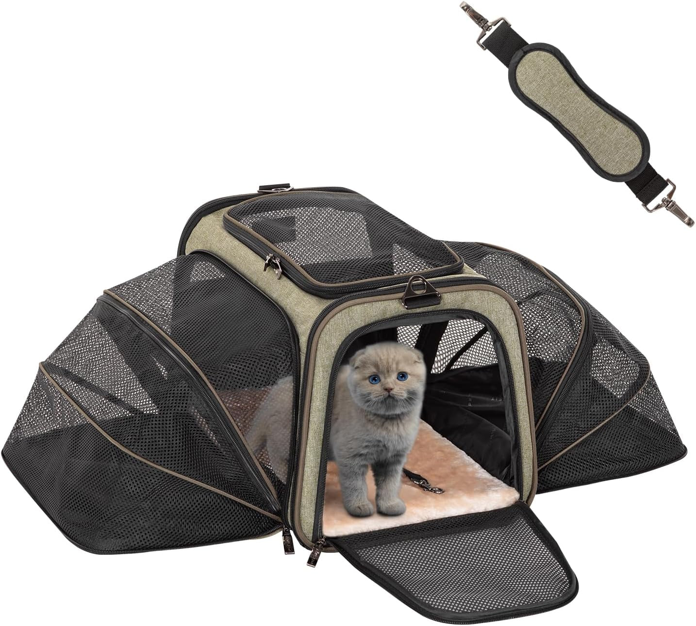 Expandable Cat Carriers Airline Approved, Cat Carrier Soft-Sided Portable Washable Pet Travel Carrier with Two Extension