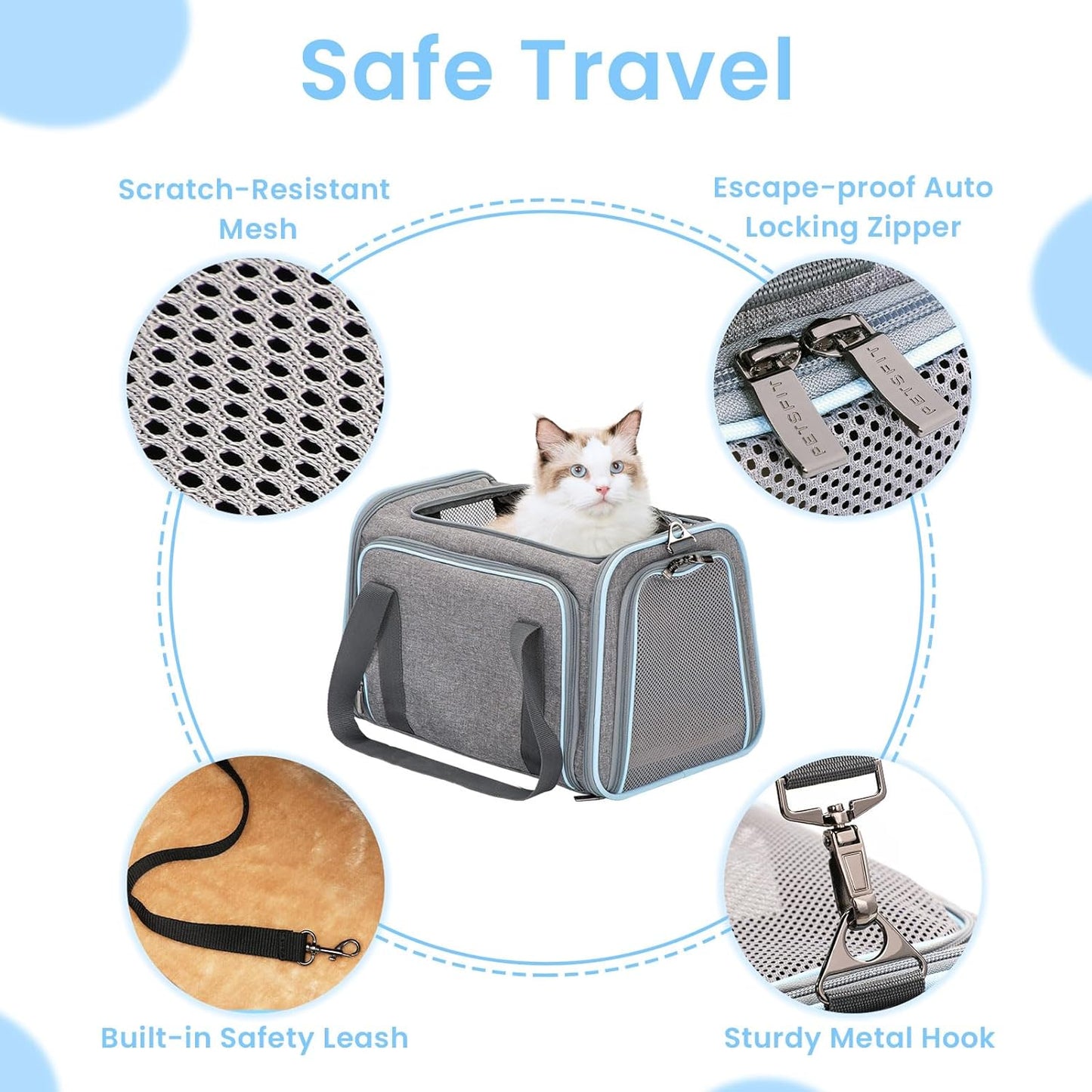 Expandable Cat Carriers Airline Approved, Cat Carrier Soft-Sided Portable Washable Pet Travel Carrier with Two Extension