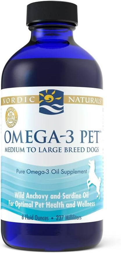 Omega-3 Pet, Unflavored - 2 Oz - 304 Mg Omega-3 per One Ml - Fish Oil for Small Dogs & Cats with EPA & DHA - Promotes Heart, Skin, Coat, & Immune Health