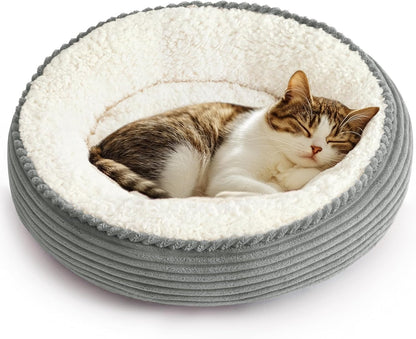 Round Donut Cat Cushion Bed, Anti-Slip & Water-Resistant Bottom, Super Soft Durable Fabric Pet Beds, Washable