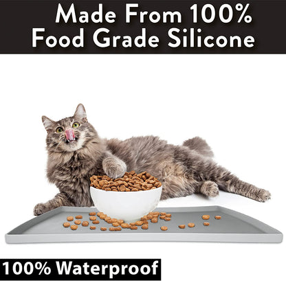 Cat Food Mat, Small & Large Pet Food Mat, 100% Waterproof Cat Mat for Food and Water, Silicone Mat for Cat Bowls, Non-Slip Mat for Cat Food and Water Bowl or Cat Water Fountain