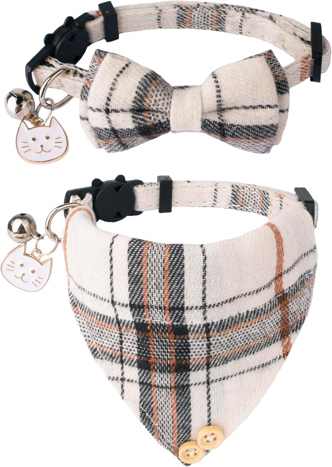 2 Pack Kitten / Cat Collar with Removable Bowtie 