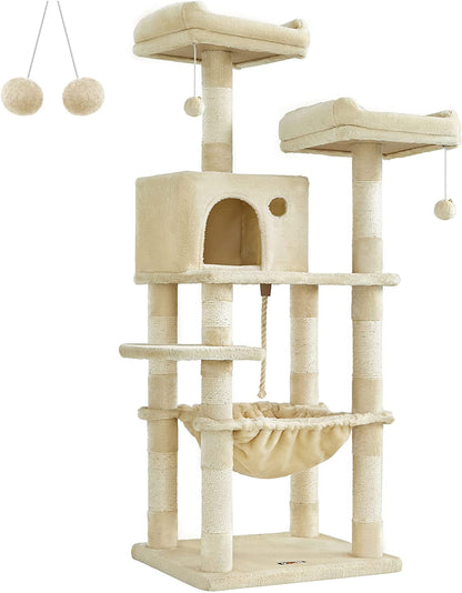 Cat Tree, Large Cat Tower, Cat Condo with Scratching Posts, Board, 2 Caves, 3 Plush Perches, Activity Center, 66.5 Inches