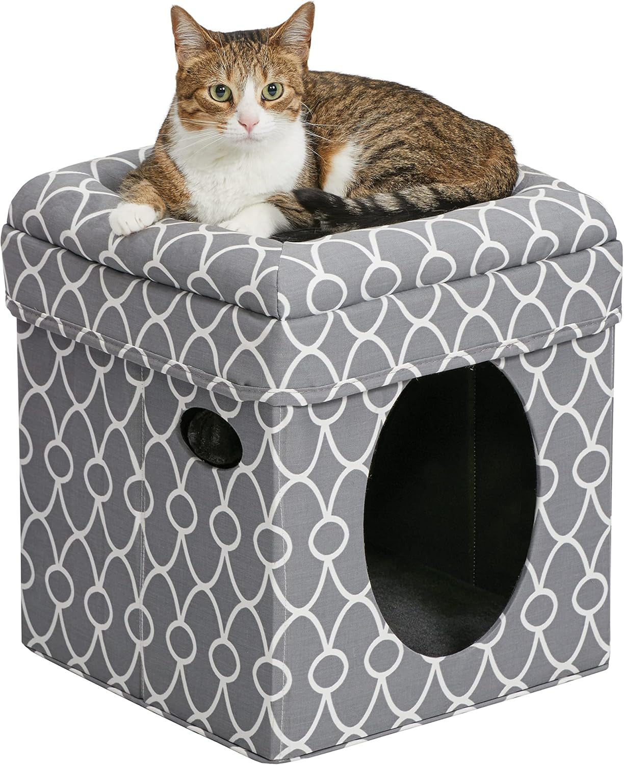 Cat Cube - Cat House / Cat Condo in Fashionable Mushroom Diamond Print