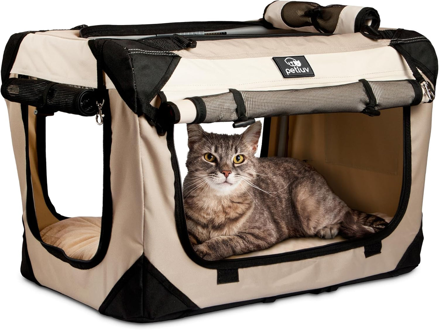 Cat & Dog Carrier for 2 Cats or Medium Dogs, Soft-Sided, Collapsible with Locking Zippers, Portable Travel Bag with Soft Bed