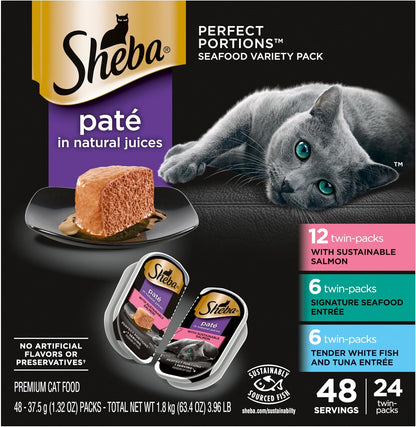 Perfect Portions Wet Cat Food Pate with Sustainable Salmon, Signature Seafood Entree, and Tender White Fish and Tuna Entree Variety Pack