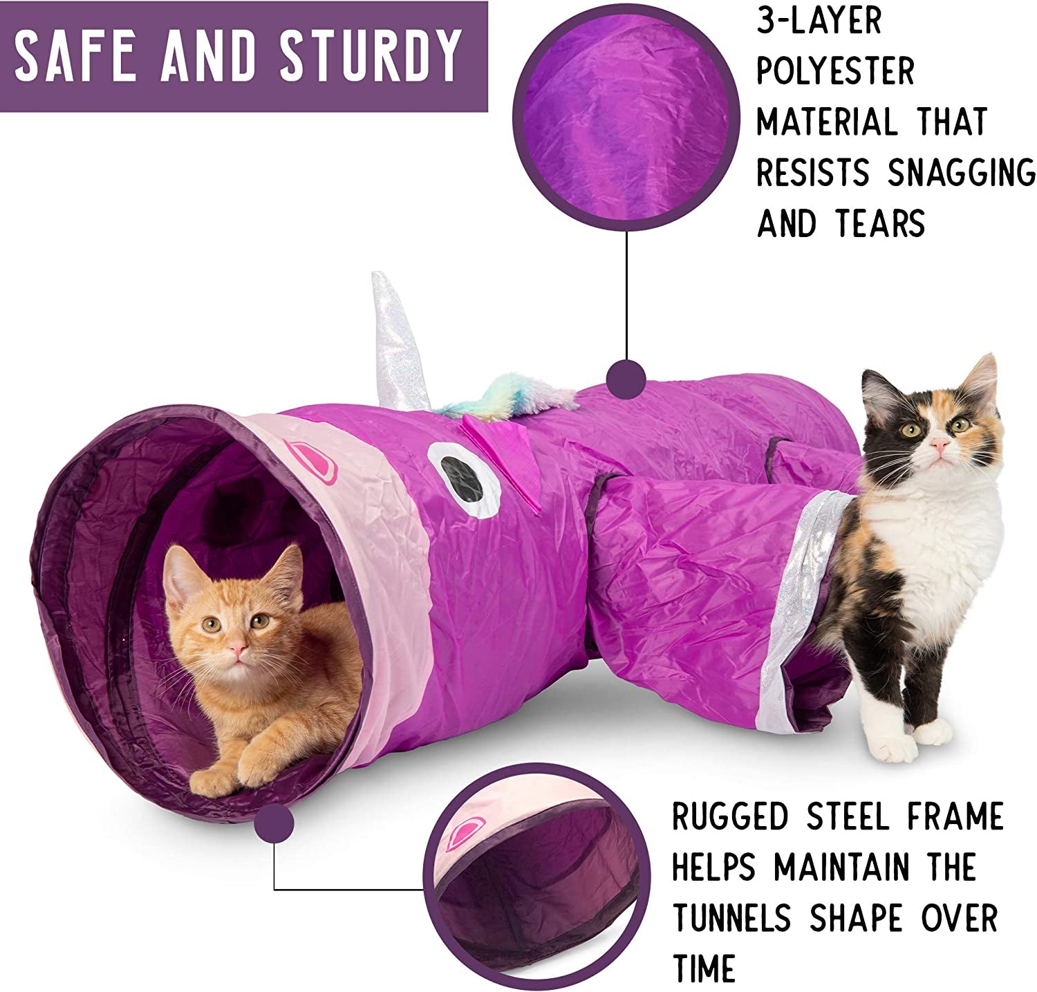 Magic Mewnicorn Multi Cat Tunnel Boredom Relief Toys with Crinkle Feather String Cats for Hiding Hunting and Resting