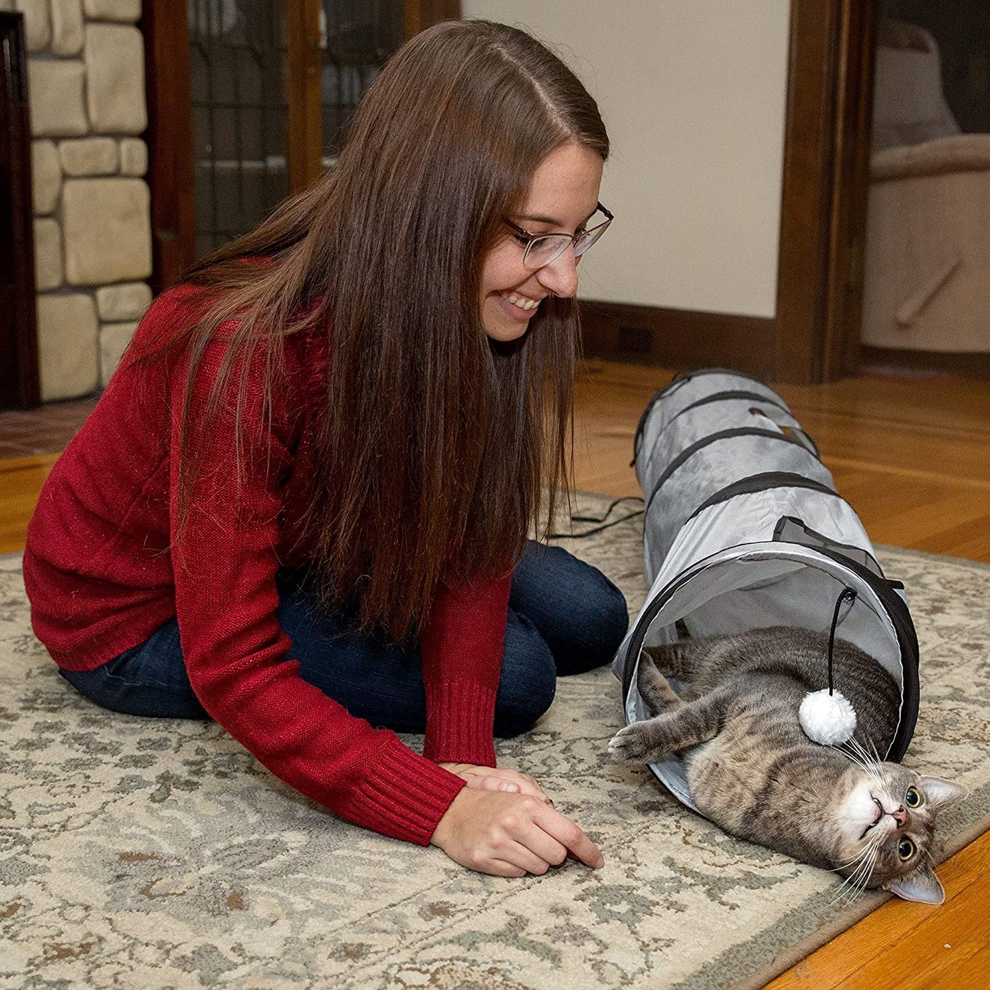 Cat Tunnel for Indoor Cats Collapsible Pop-Up Pet Tube Peek Hole Hideaway Play Toys for Cats with Ball