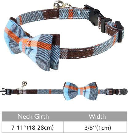 Upgraded Cat Collar with Bells, Breakaway Cat Collars with Bow Tie, 1 Pack Safety Plaid Kitten Collars