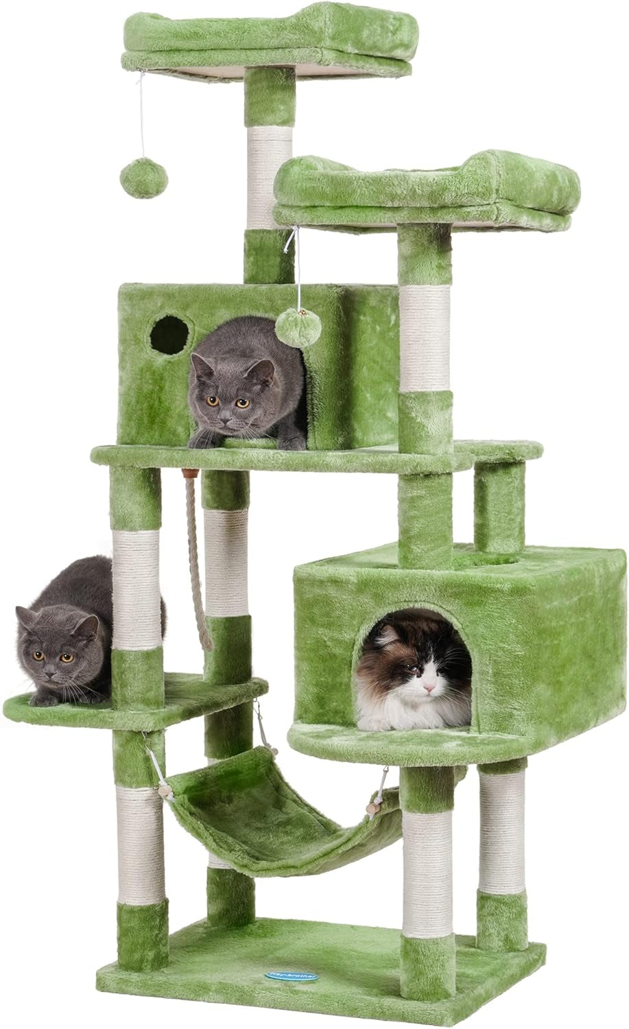 Large Multi-Level Cat Tree Condo Furniture with Sisal-Covered Scratching Posts, 2 Bigger Plush Condos, Perch Hammock for Kittens, Cats