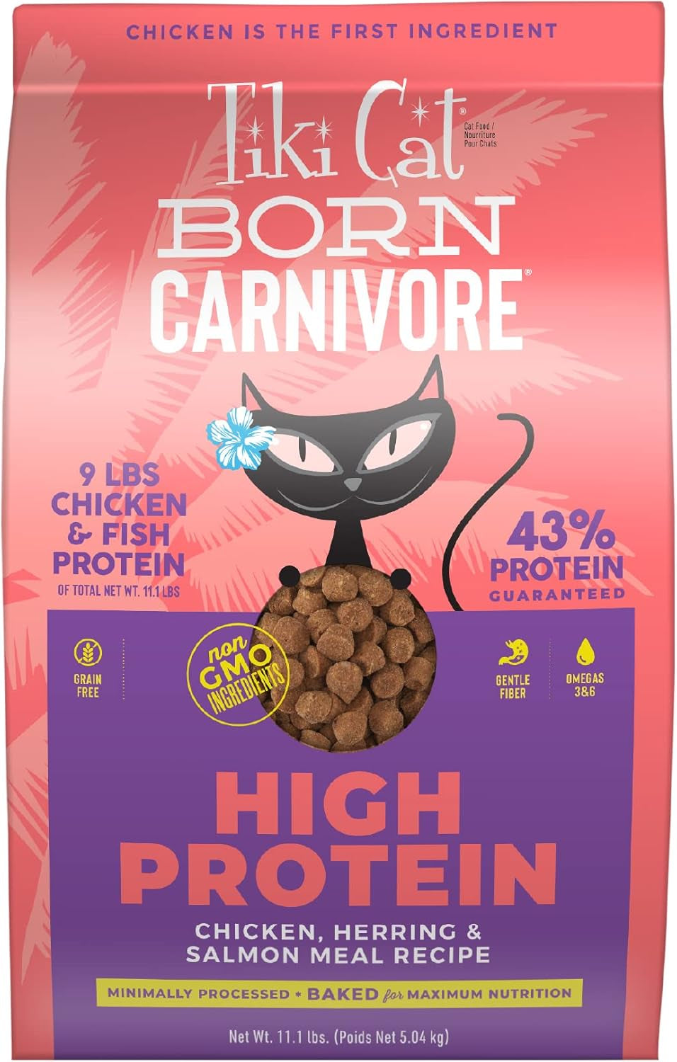 Tiki Cat Born Carnivore High Protein, Herring & Salmon Meal, Grain-Free Baked Kibble to Maximize Nutrients, Dry Cat Food