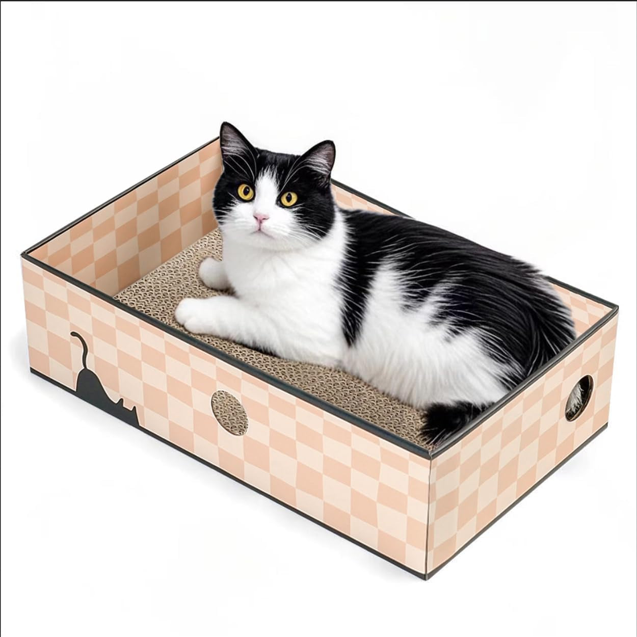 Cat Scratcher Box with 3-Layer Corrugated Pad, Heavy-Duty Double-Sided Cardboard Scratching Board & Bed