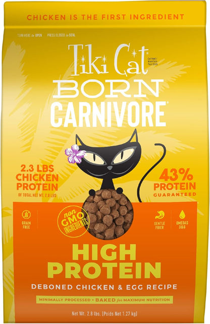 Tiki Cat Born Carnivore High Protein, Herring & Salmon Meal, Grain-Free Baked Kibble to Maximize Nutrients, Dry Cat Food