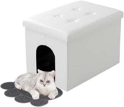 Cat Litter Box Enclosure Furniture Hidden, Cat Washroom Bench Storage Cabinet Waterproof Inside/Easy Clean | Easy Assembly | Odor Control