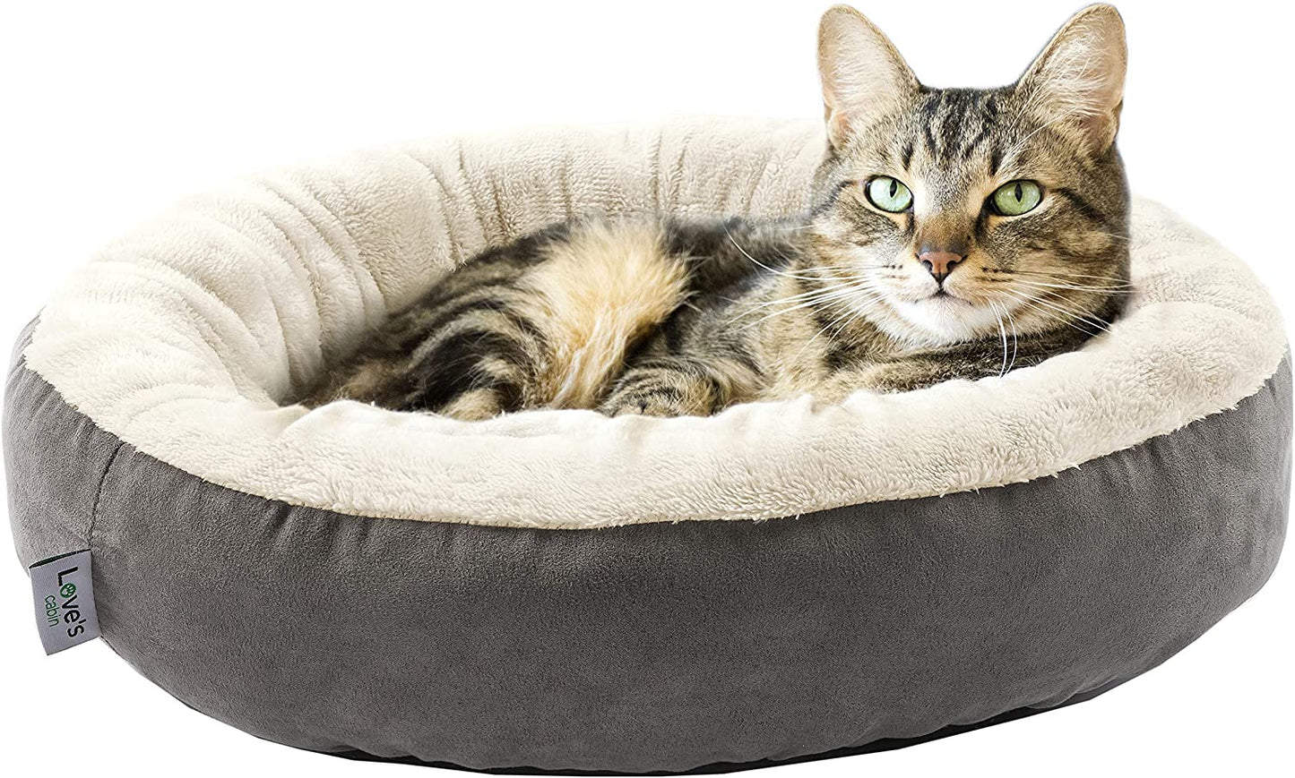 Round Donut Cat Cushion Bed, Anti-Slip & Water-Resistant Bottom, Super Soft Durable Fabric Pet Beds, Washable