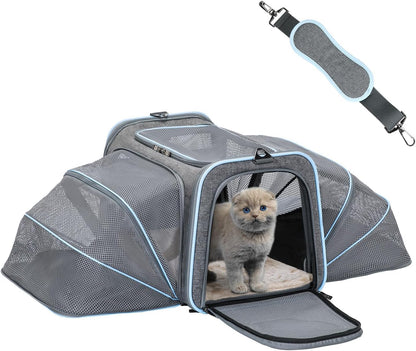 Expandable Cat Carriers Airline Approved, Cat Carrier Soft-Sided Portable Washable Pet Travel Carrier with Two Extension 