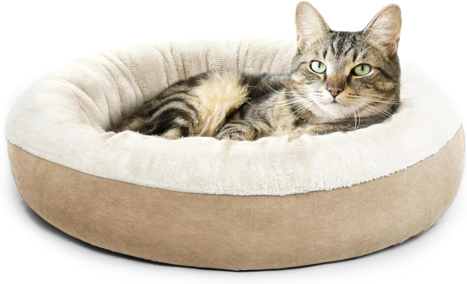 Round Donut Cat Cushion Bed, Anti-Slip & Water-Resistant Bottom, Super Soft Durable Fabric Pet Beds, Washable