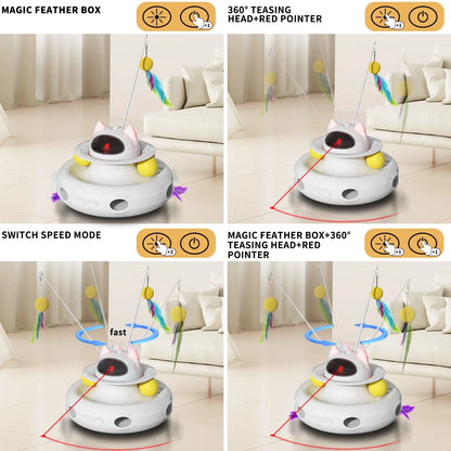 4 in 1 Interactive Cat Toys for Indoor Cats,Cat Laser Toys with 360°Rotation, Interactive Exercise Play Kitten Toy, Automatic Cat Wand Toys, Track Balls,Indoor Exercise Cat Kicker with USB Rechargeable