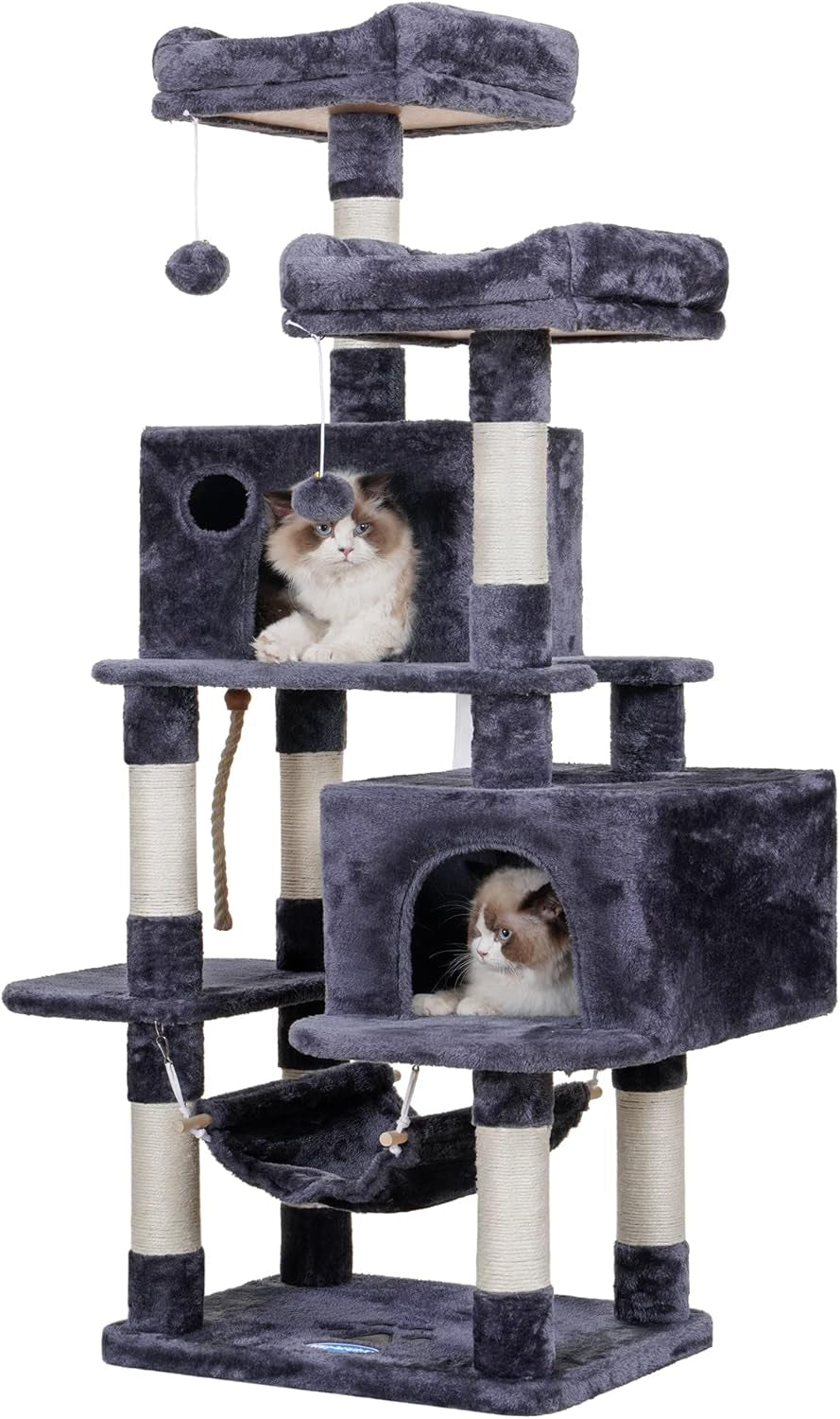 Large Multi-Level Cat Tree Condo Furniture with Sisal-Covered Scratching Posts, 2 Bigger Plush Condos, Perch Hammock for Kittens, Cats