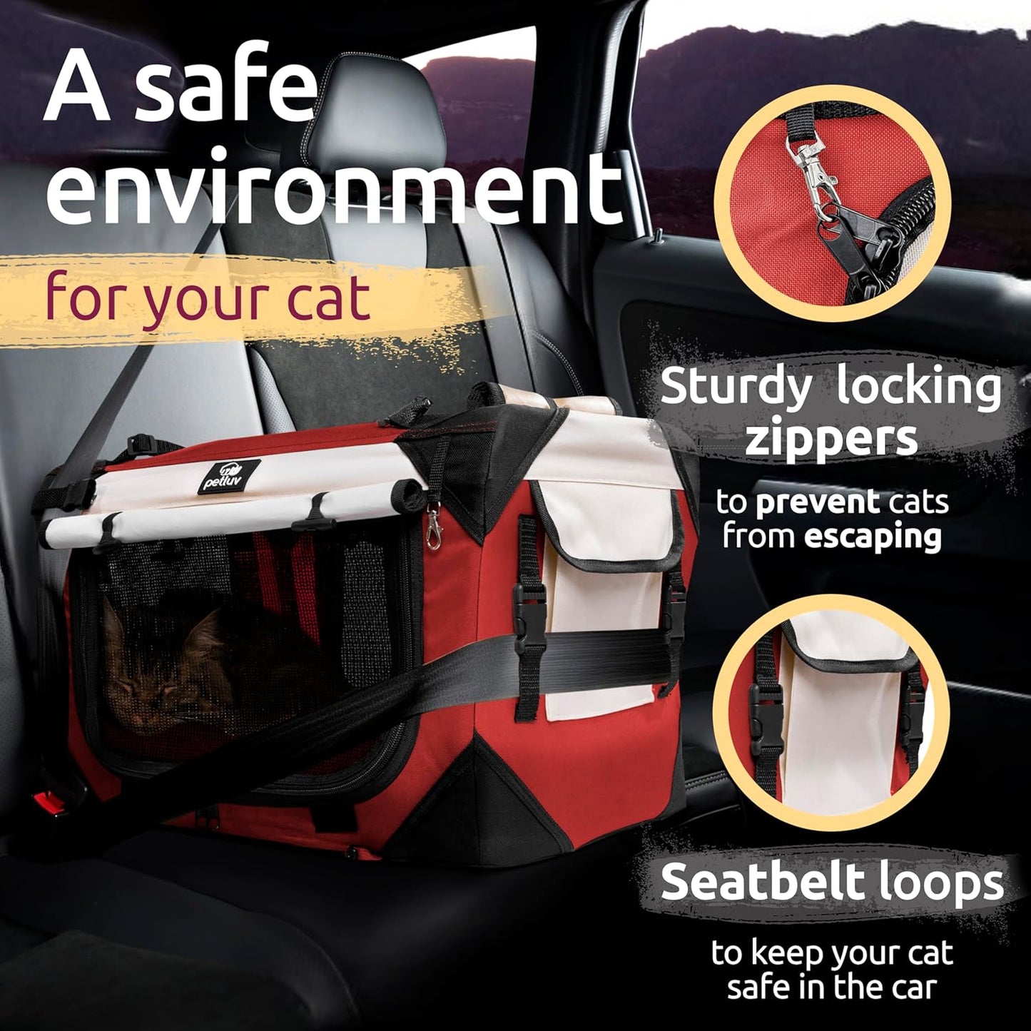 Cat & Dog Carrier for 2 Cats or Medium Dogs, Soft-Sided, Collapsible with Locking Zippers, Portable Travel Bag with Soft Bed