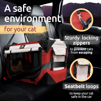 Cat & Dog Carrier for 2 Cats or Medium Dogs, Soft-Sided, Collapsible with Locking Zippers, Portable Travel Bag with Soft Bed