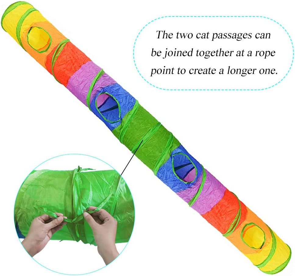 Cat Tunnel, Cat Tubes for Indoor Cats Collapsible Cat Play Toy for Puzzle Exercising Hiding Training and Running with a Red Fun Ball and 2 Holes (25&120Cm)