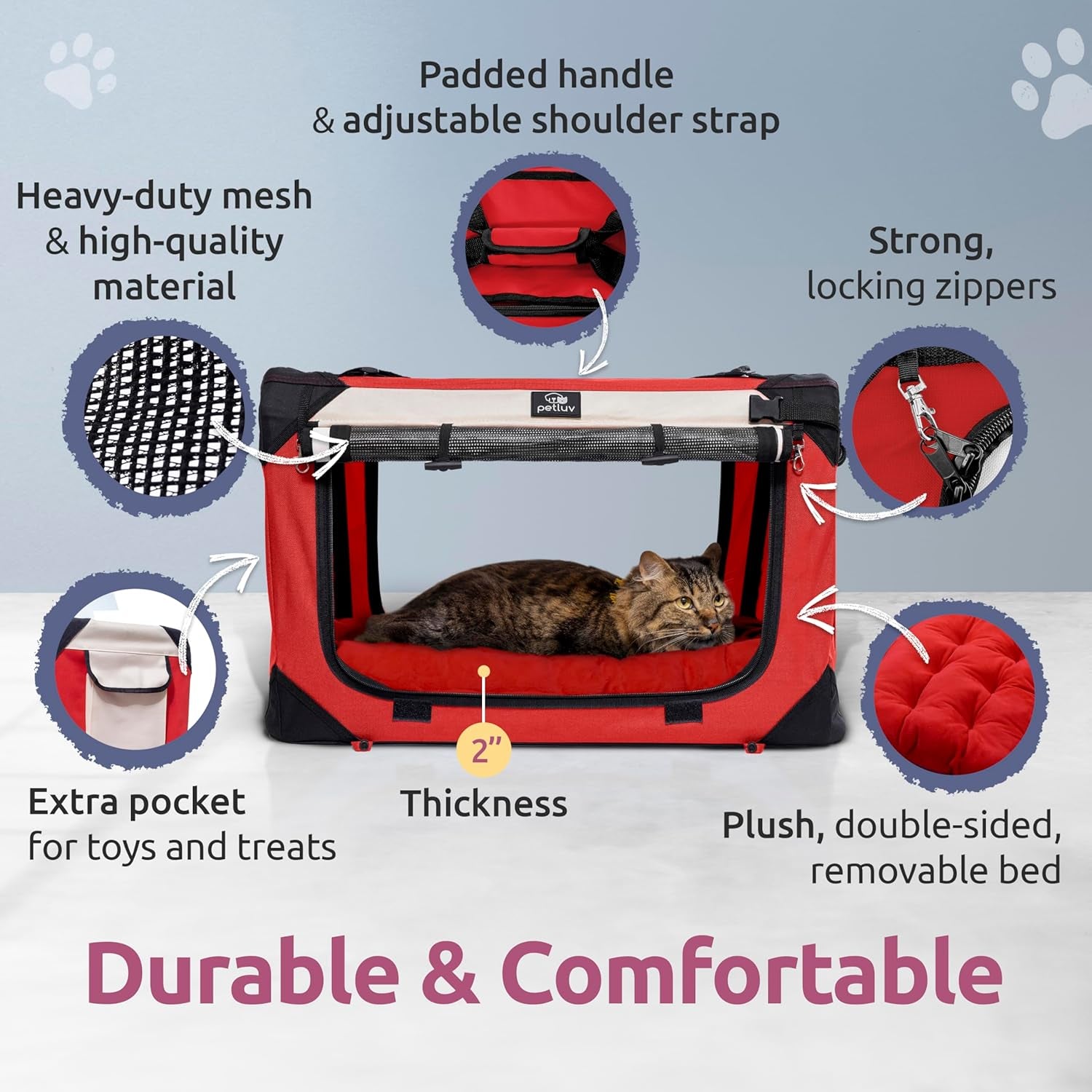 Cat & Dog Carrier for 2 Cats or Medium Dogs, Soft-Sided, Collapsible with Locking Zippers, Portable Travel Bag with Soft Bed