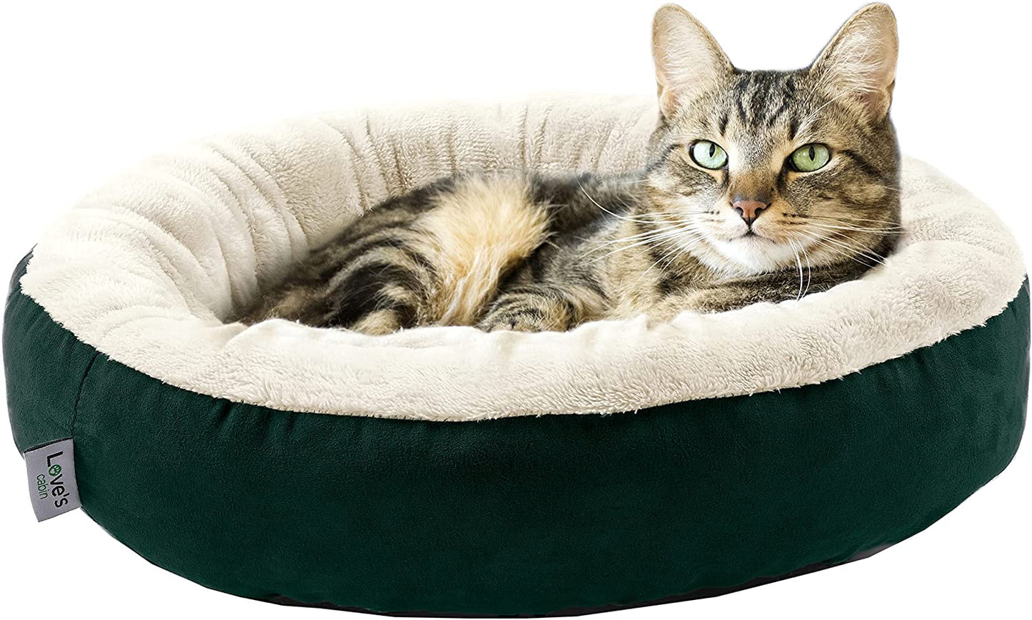 Round Donut Cat Cushion Bed, Anti-Slip & Water-Resistant Bottom, Super Soft Durable Fabric Pet Beds, Washable