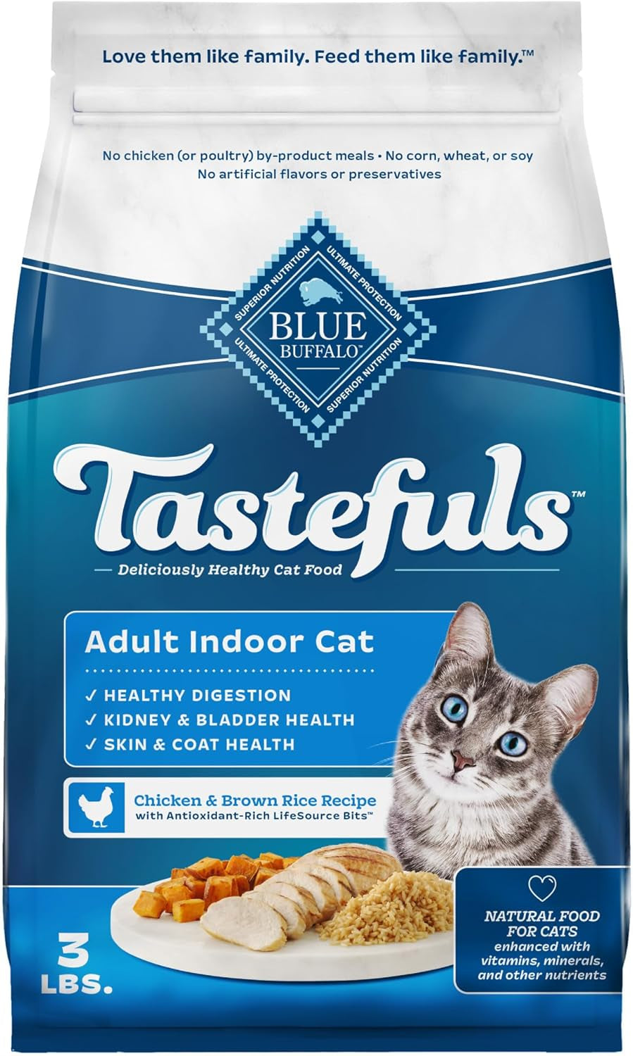 Tastefuls Natural Dry Food for Adult Indoor Cats, Chicken & Brown Rice Recipe