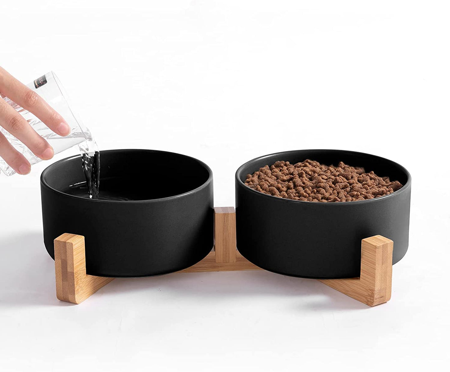 Cat Bowls, Ceramic Food and Water Bowls Set with Wood Stand