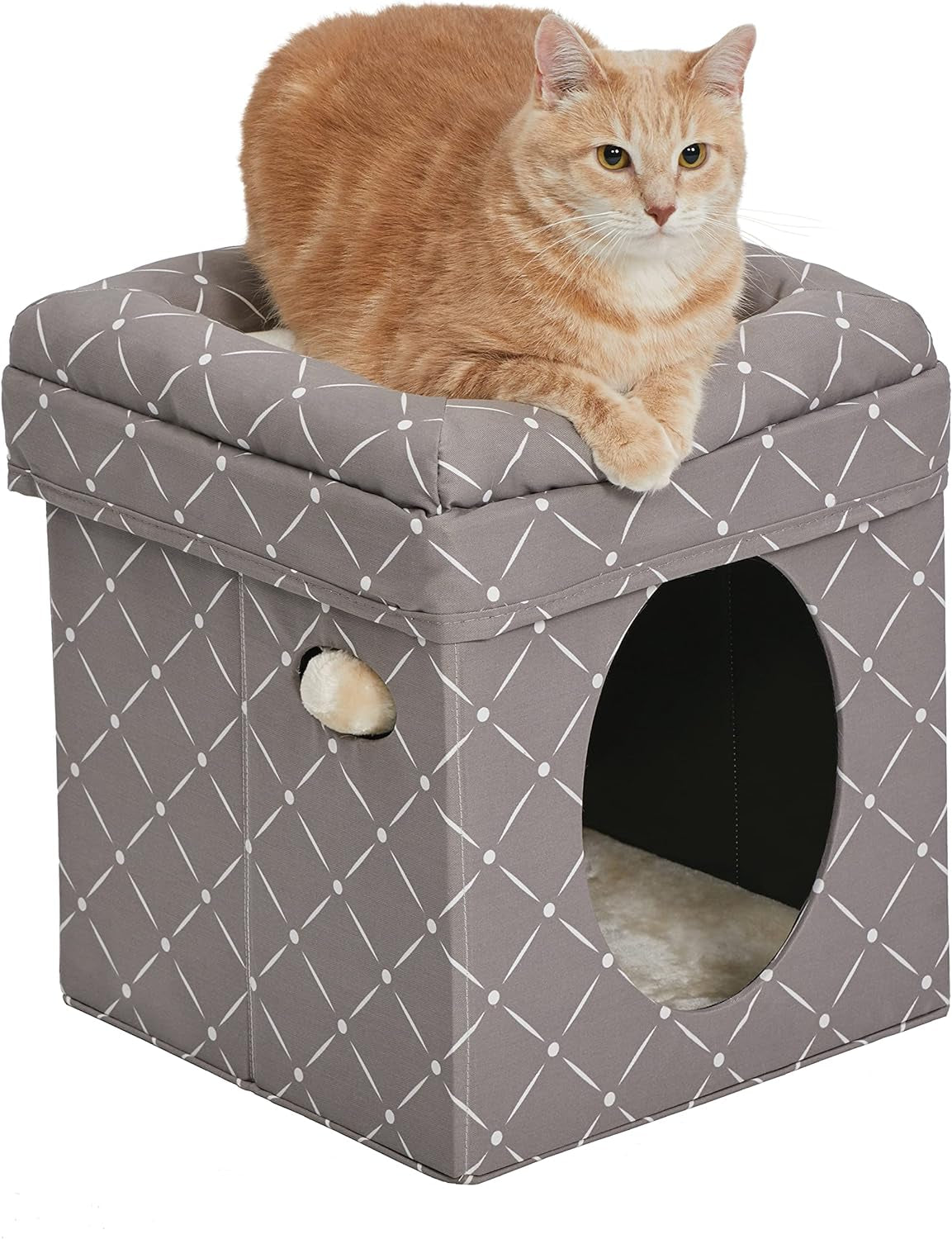 Cat Cube - Cat House / Cat Condo in Fashionable Mushroom Diamond Print