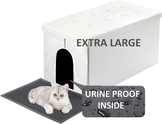 Cat Litter Box Enclosure Furniture Hidden, Cat Washroom Bench Storage Cabinet Waterproof Inside/Easy Clean | Easy Assembly | Odor Control