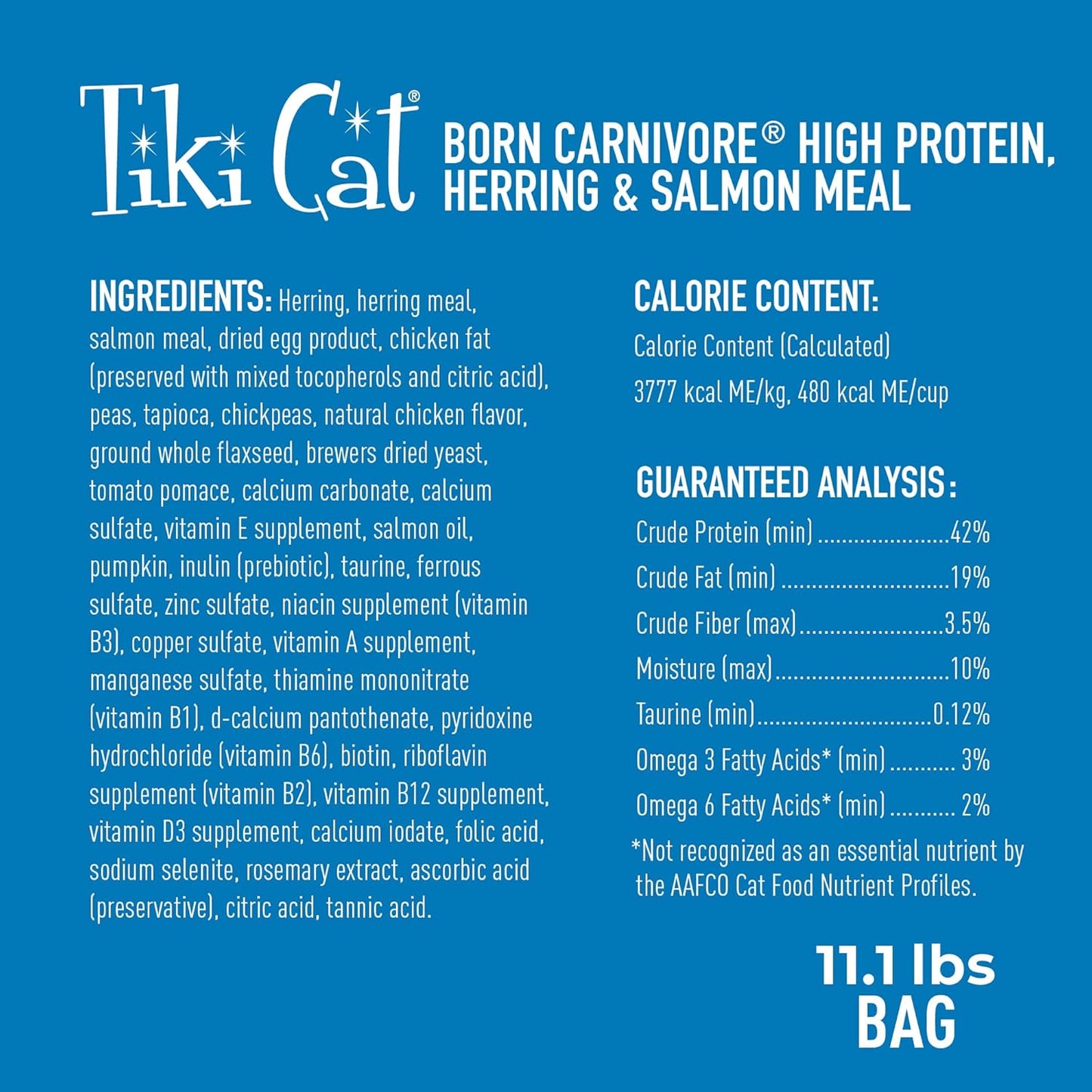 Tiki Cat Born Carnivore High Protein, Herring & Salmon Meal, Grain-Free Baked Kibble to Maximize Nutrients, Dry Cat Food