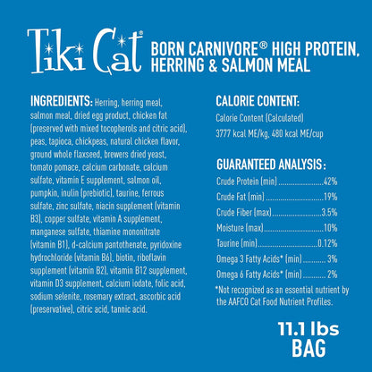 Tiki Cat Born Carnivore High Protein, Herring & Salmon Meal, Grain-Free Baked Kibble to Maximize Nutrients, Dry Cat Food