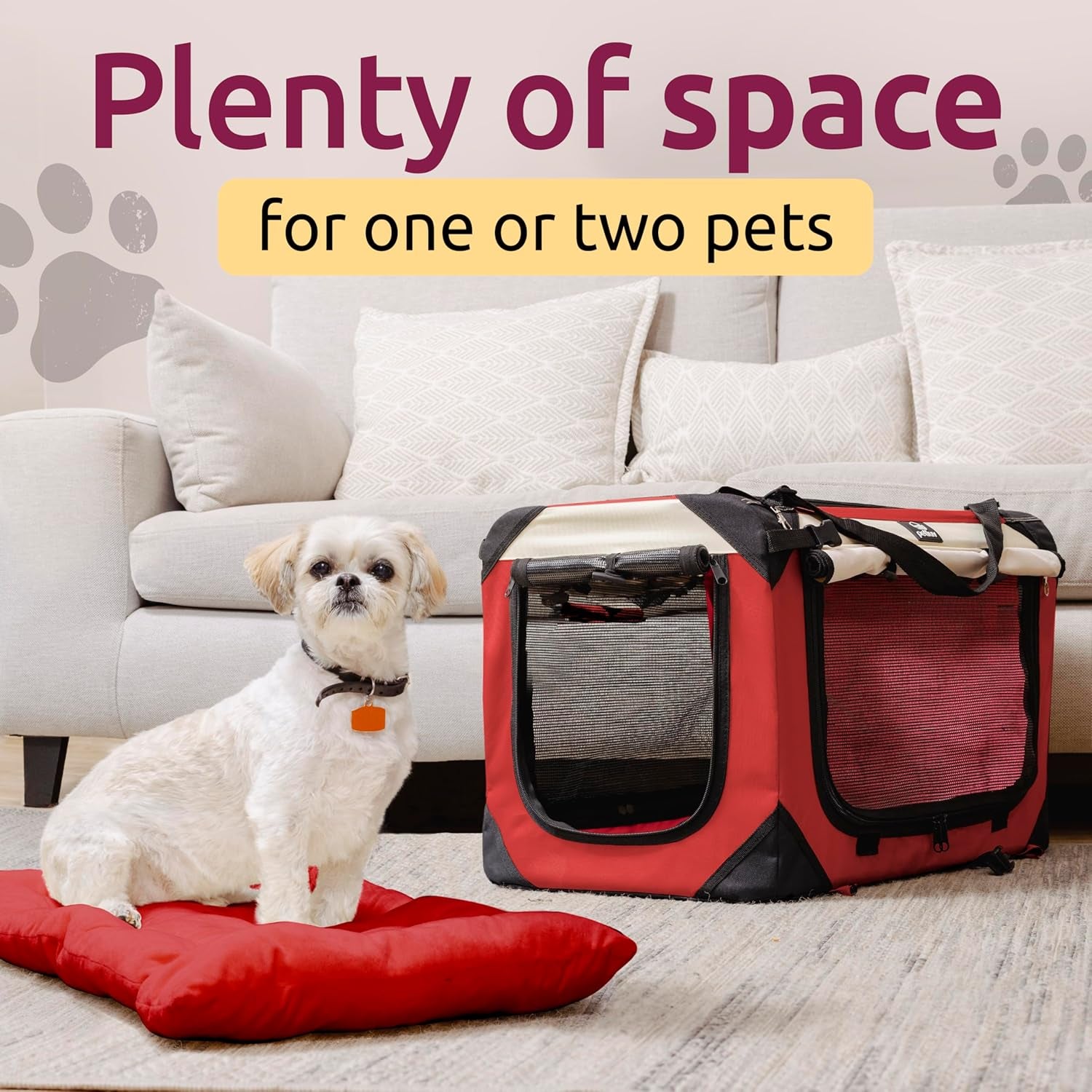 Cat & Dog Carrier for 2 Cats or Medium Dogs, Soft-Sided, Collapsible with Locking Zippers, Portable Travel Bag with Soft Bed