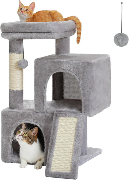 Cat Tree Multilevel Cat Tower with Double Condos, Spacious Perch, Fully Wrapped Scratching Sisal Post and Replaceable Dangling Balls